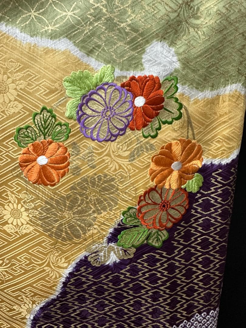 逸品 千總 桶絞り 刺繍 絞り たまご色染め分け 振袖 フルセット