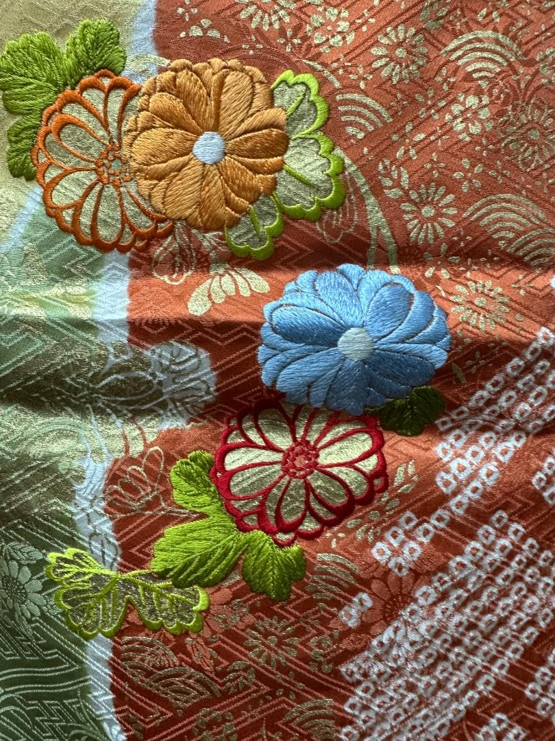 逸品 千總 桶絞り 刺繍 絞り たまご色染め分け 振袖 フルセット