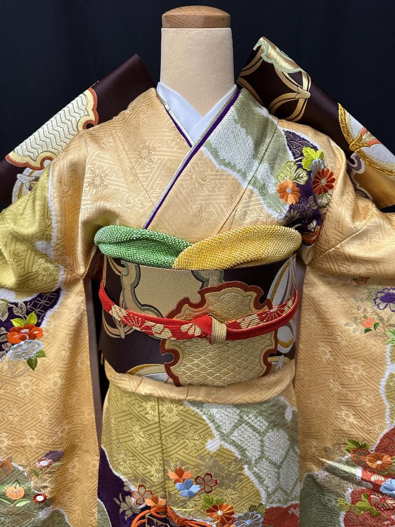 逸品 千總 桶絞り 刺繍 絞り たまご色染め分け 振袖 フルセット