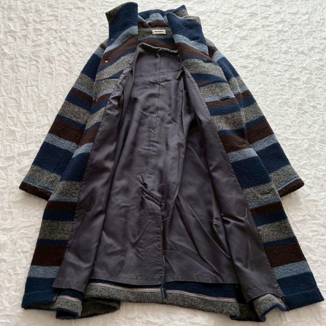 プランテーション イッセイミヤケ ボーダーロングコート ビッグカラー 2way