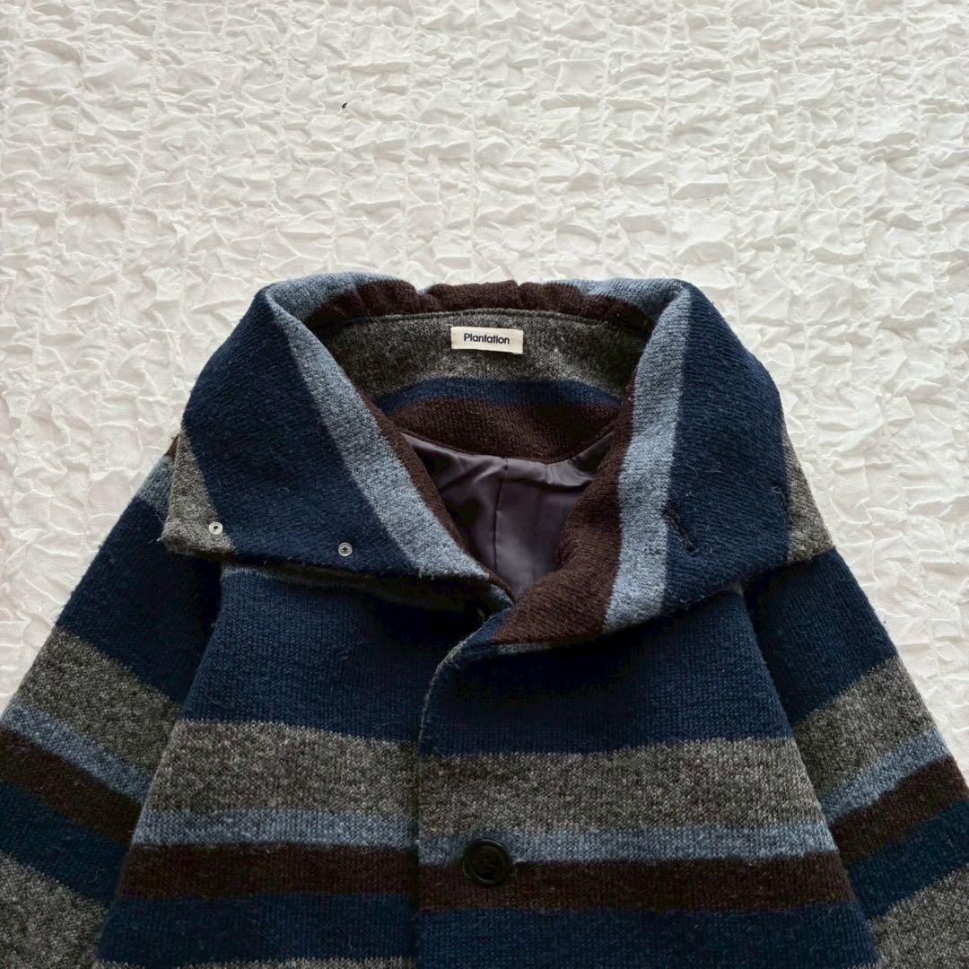 プランテーション イッセイミヤケ ボーダーロングコート ビッグカラー 2way