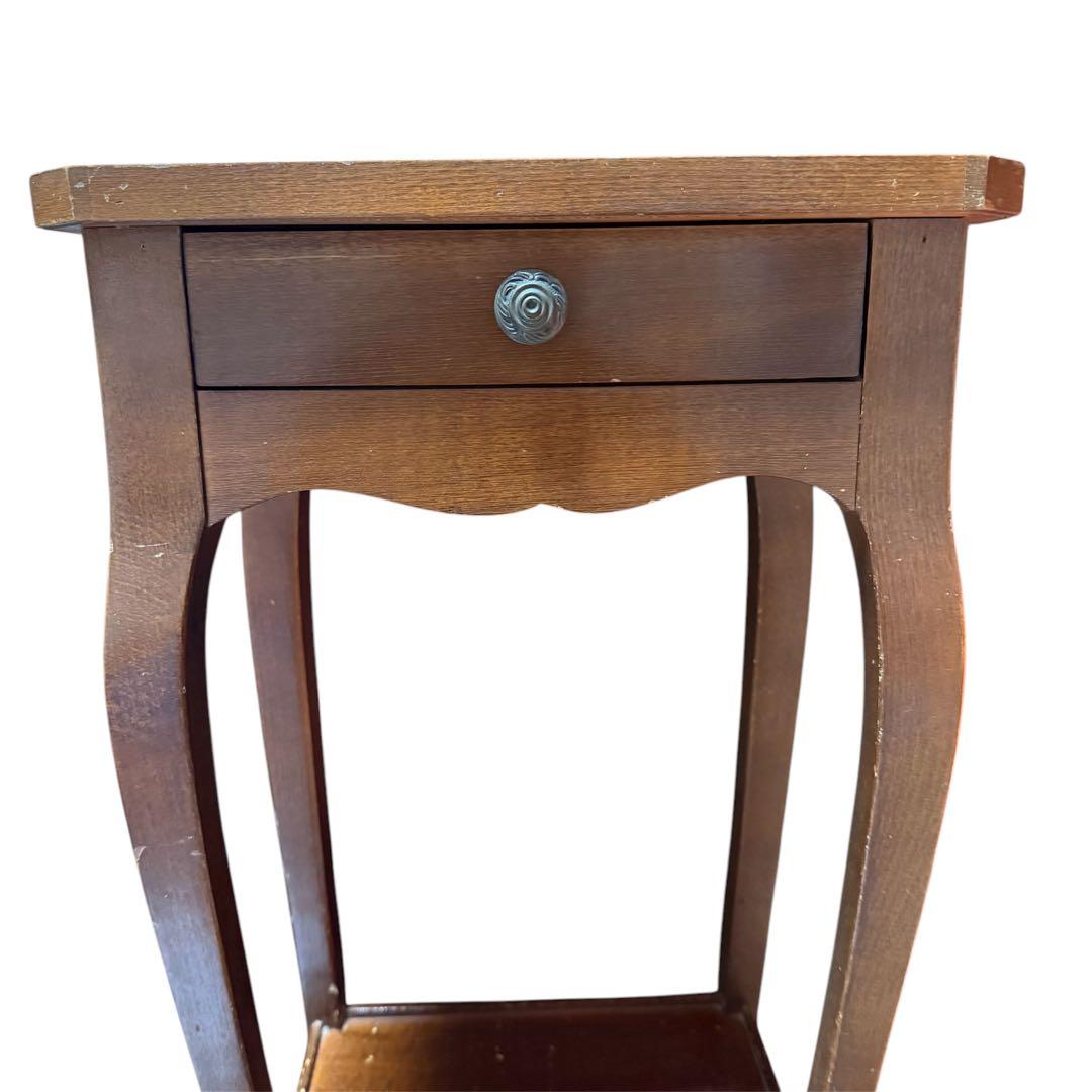木製 サイドテーブル 引出し付きアンティーク　木製コンソール　猫脚テーブル　花台
