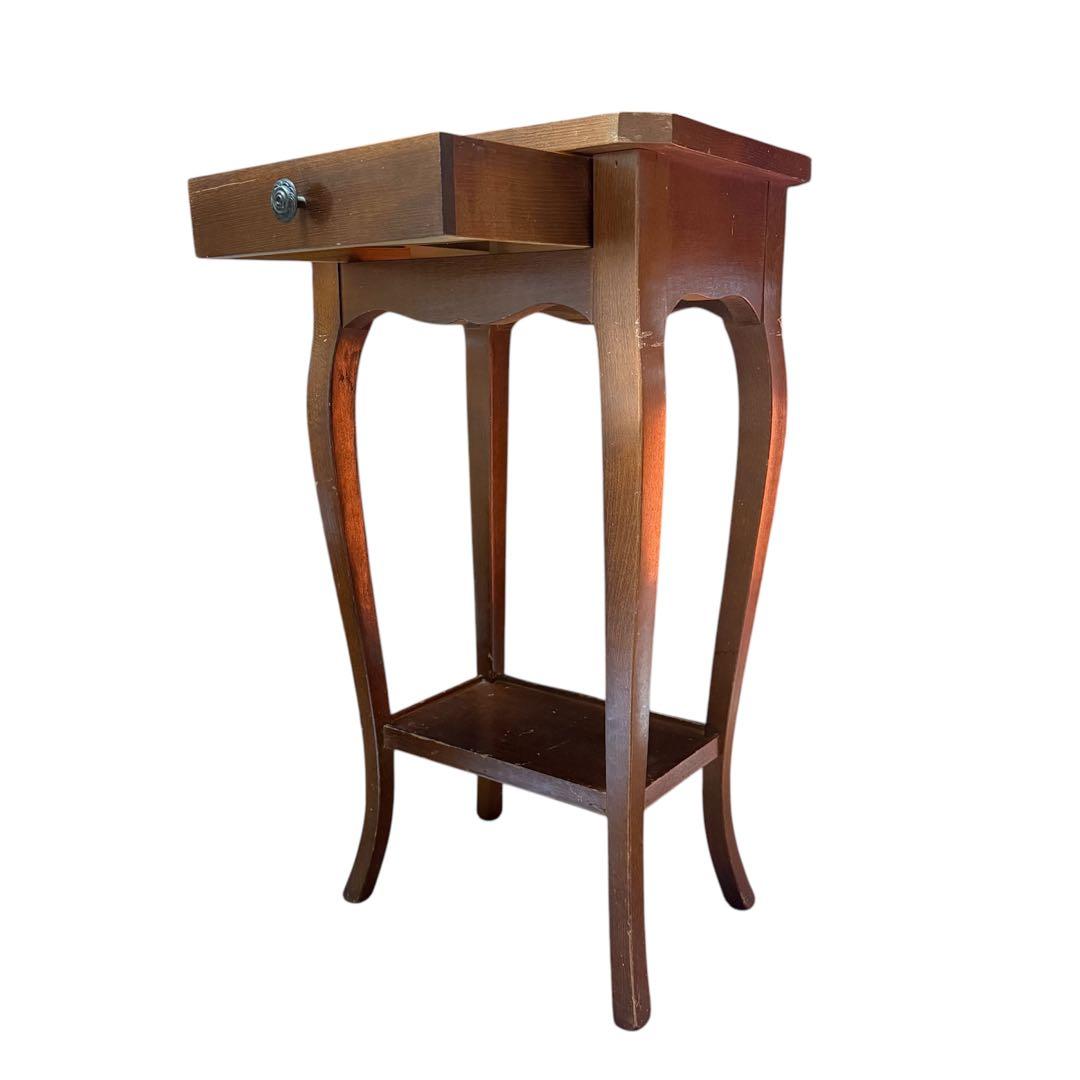 木製 サイドテーブル 引出し付きアンティーク　木製コンソール　猫脚テーブル　花台