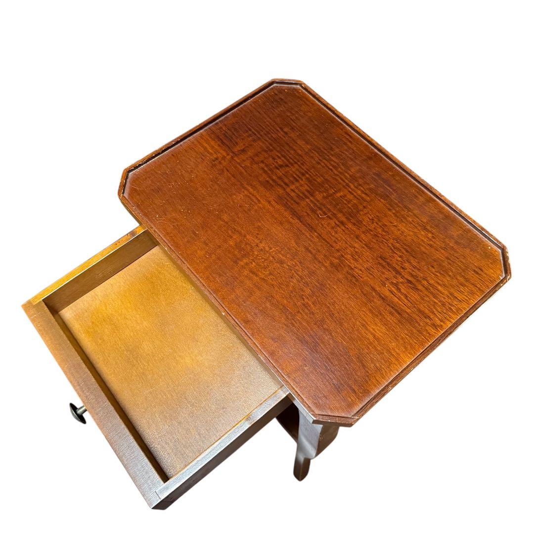 木製 サイドテーブル 引出し付きアンティーク　木製コンソール　猫脚テーブル　花台