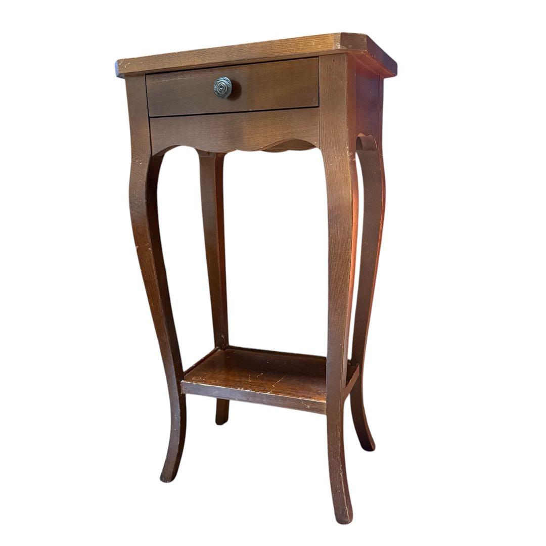 木製 サイドテーブル 引出し付きアンティーク　木製コンソール　猫脚テーブル　花台