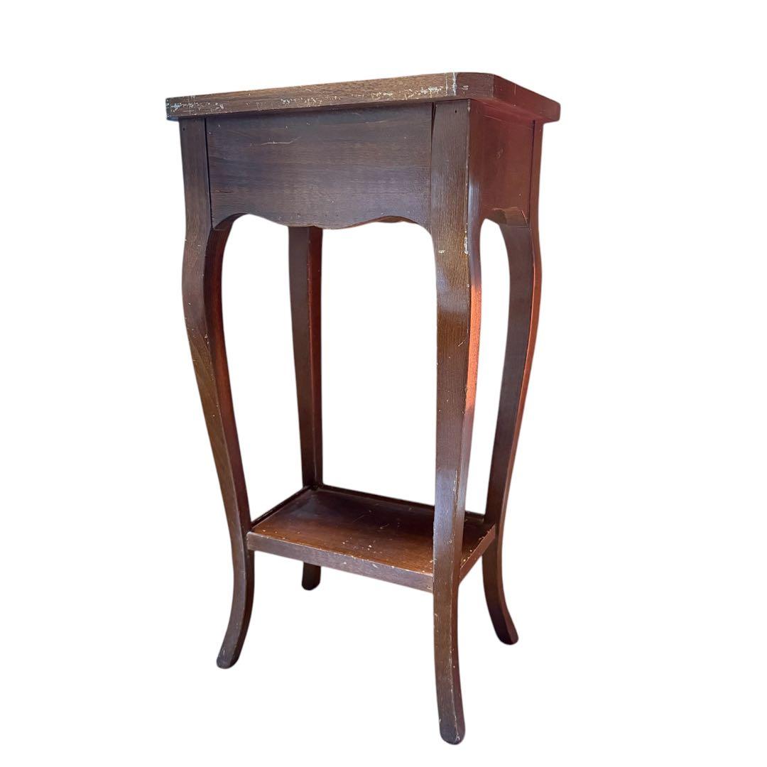 木製 サイドテーブル 引出し付きアンティーク　木製コンソール　猫脚テーブル　花台