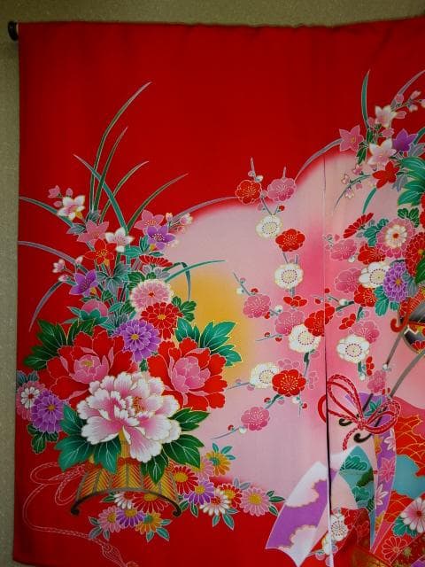 女児　お宮詣り産着一つ身　　花車　熨斗柄