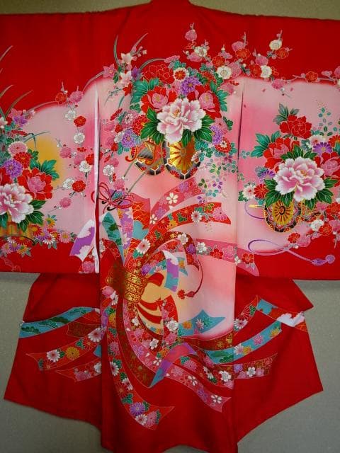 女児　お宮詣り産着一つ身　　花車　熨斗柄