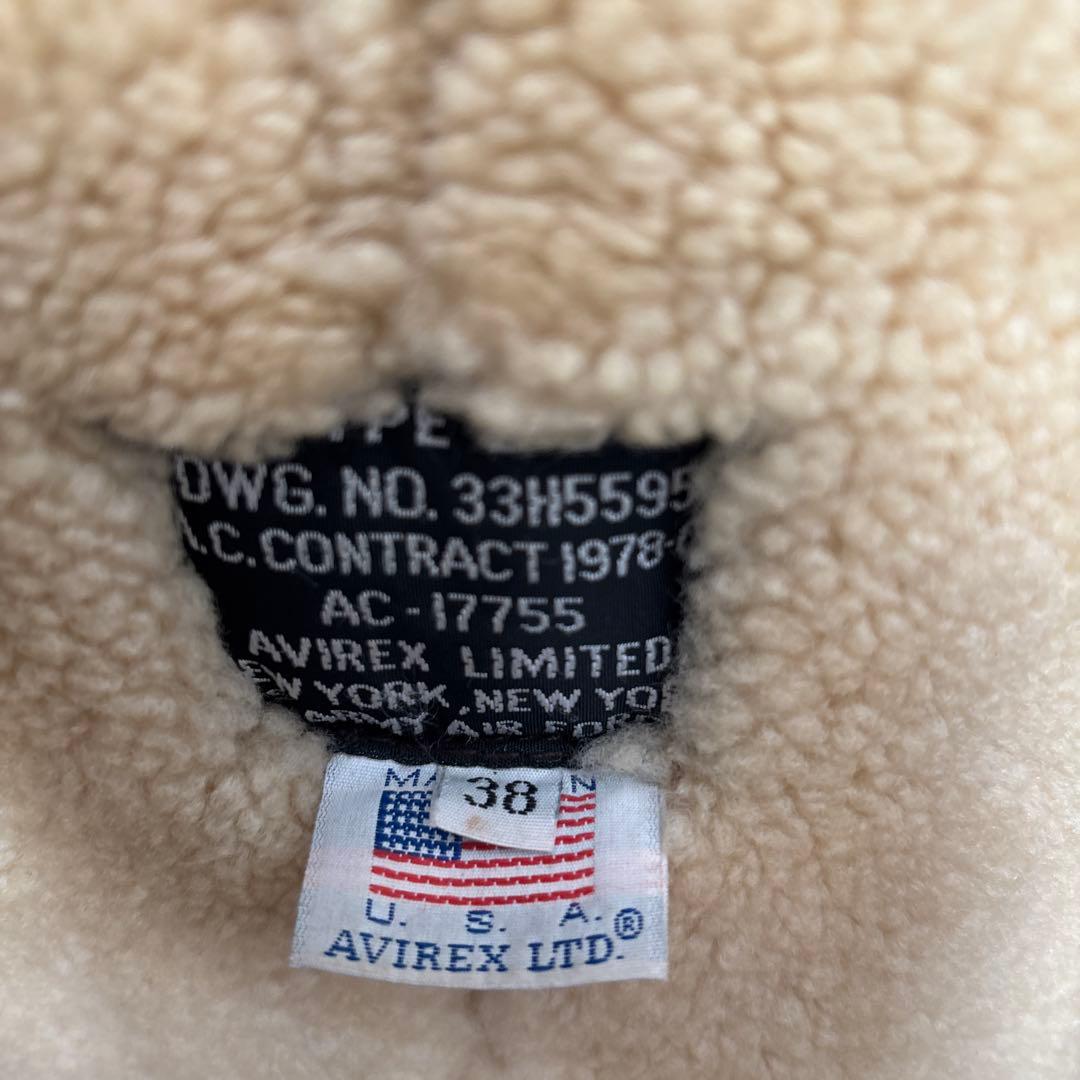 (破れあり)AVIREX フライトジャケット サイズ38 M 羊革 ムートン