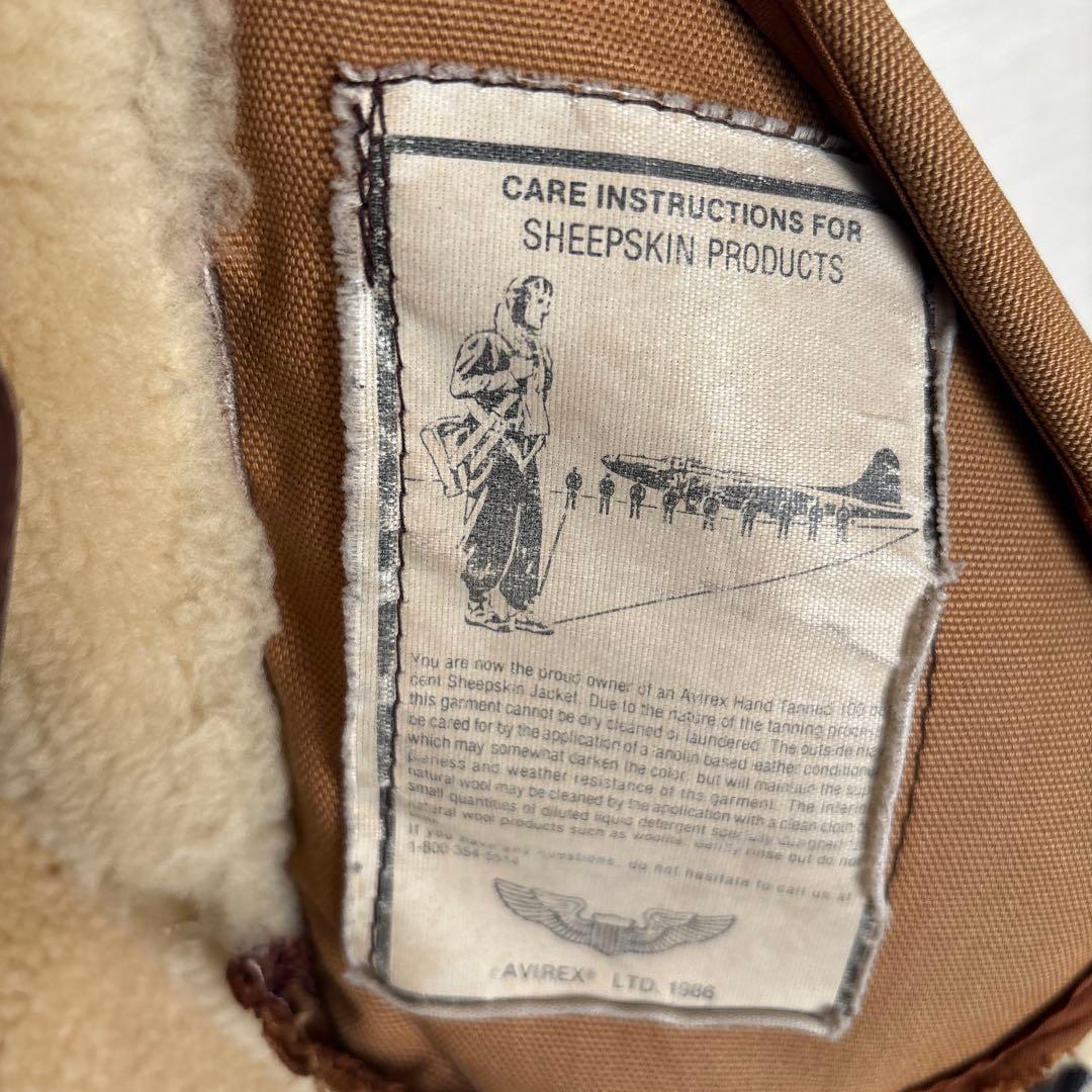 (破れあり)AVIREX フライトジャケット サイズ38 M 羊革 ムートン