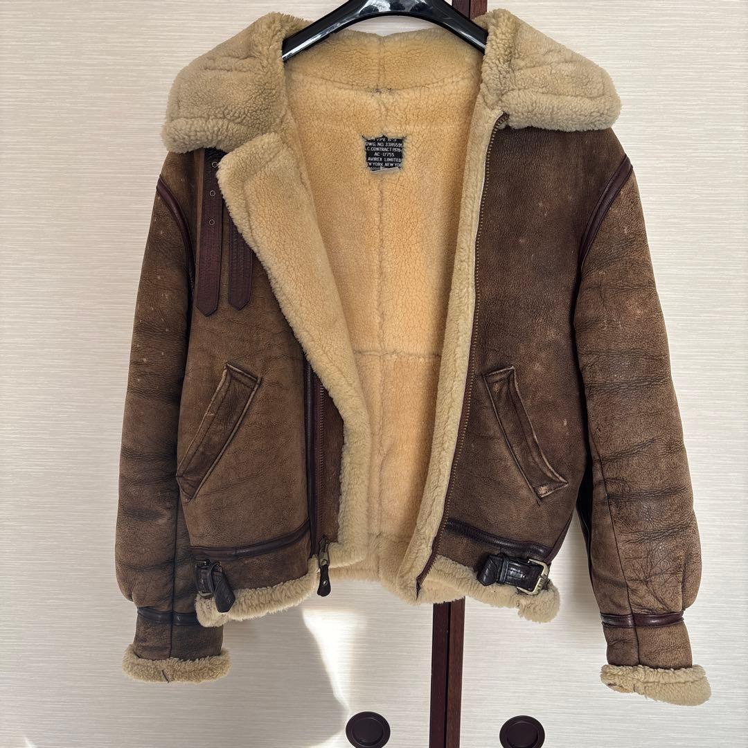 (破れあり)AVIREX フライトジャケット サイズ38 M 羊革 ムートン
