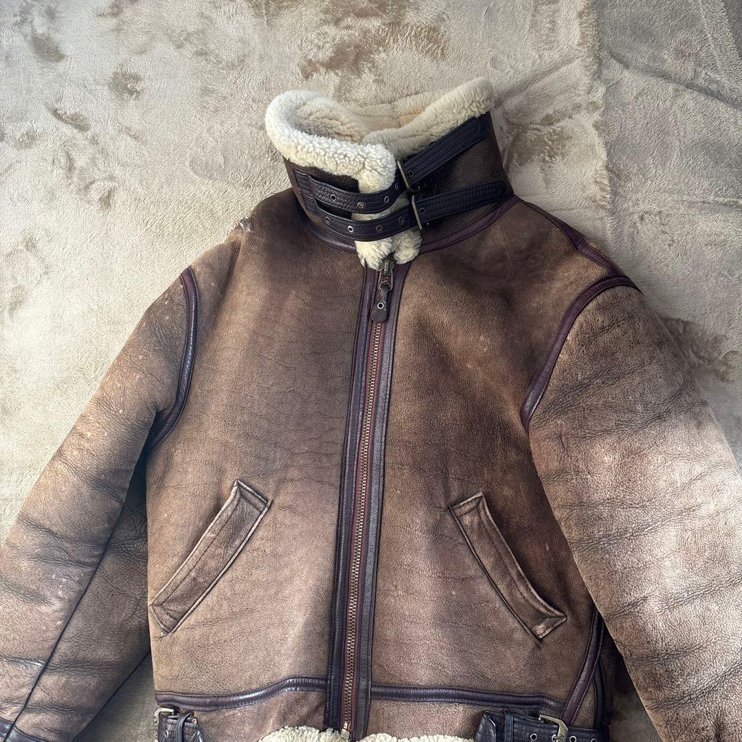 (破れあり)AVIREX フライトジャケット サイズ38 M 羊革 ムートン