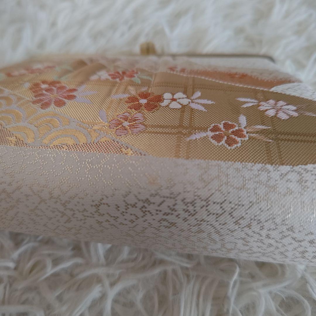 美品✨　花柄 和装用バッグと草履 セット　ホワイト×ゴールド