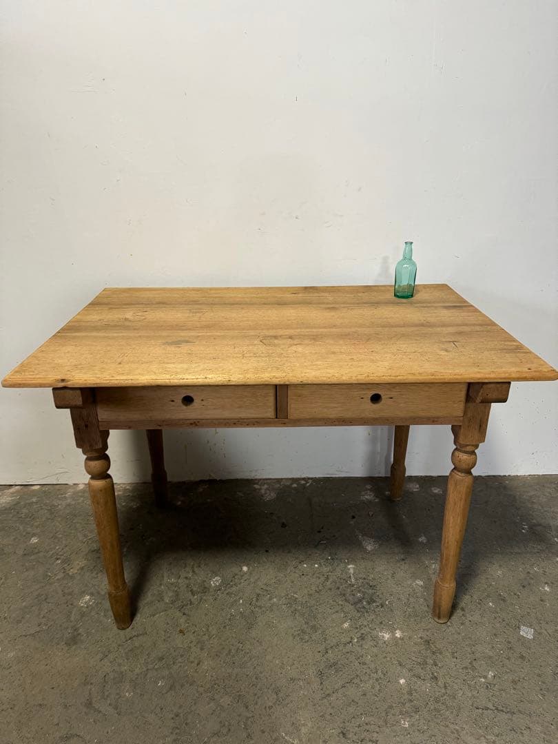 無垢材 テーブル 机 引き出し ろくろ足 レトロ ビンテージ アンティーク