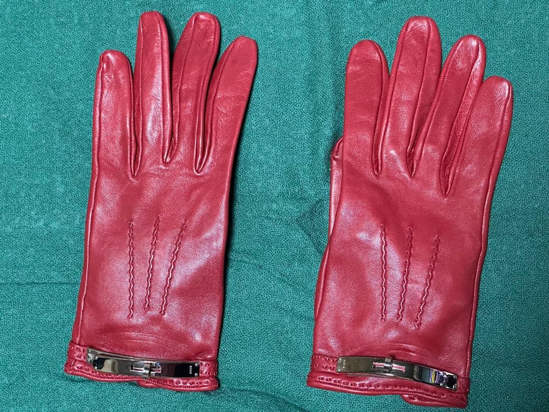 HERMES レザー手袋 レッド