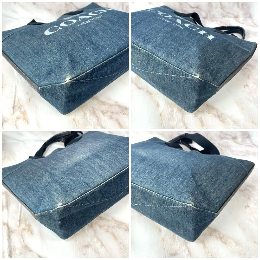 【美品】COACH コーチ トートバッグ 花柄 デニム インディゴ ピックロゴ