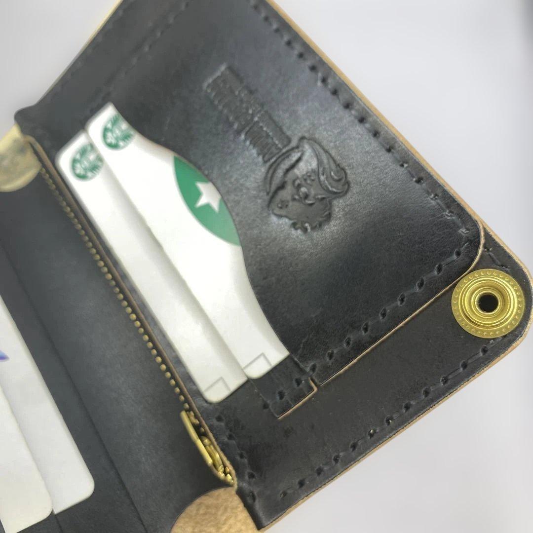 [値下]お札折らずに収納できる無骨な手染めミドルトラッカーウォレット BTW