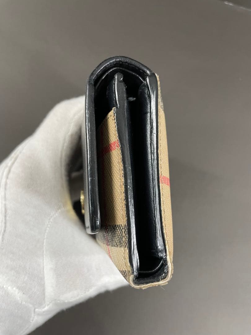 Burberry ギンガムチェック 三つ折り財布 ブラック/ベージュ