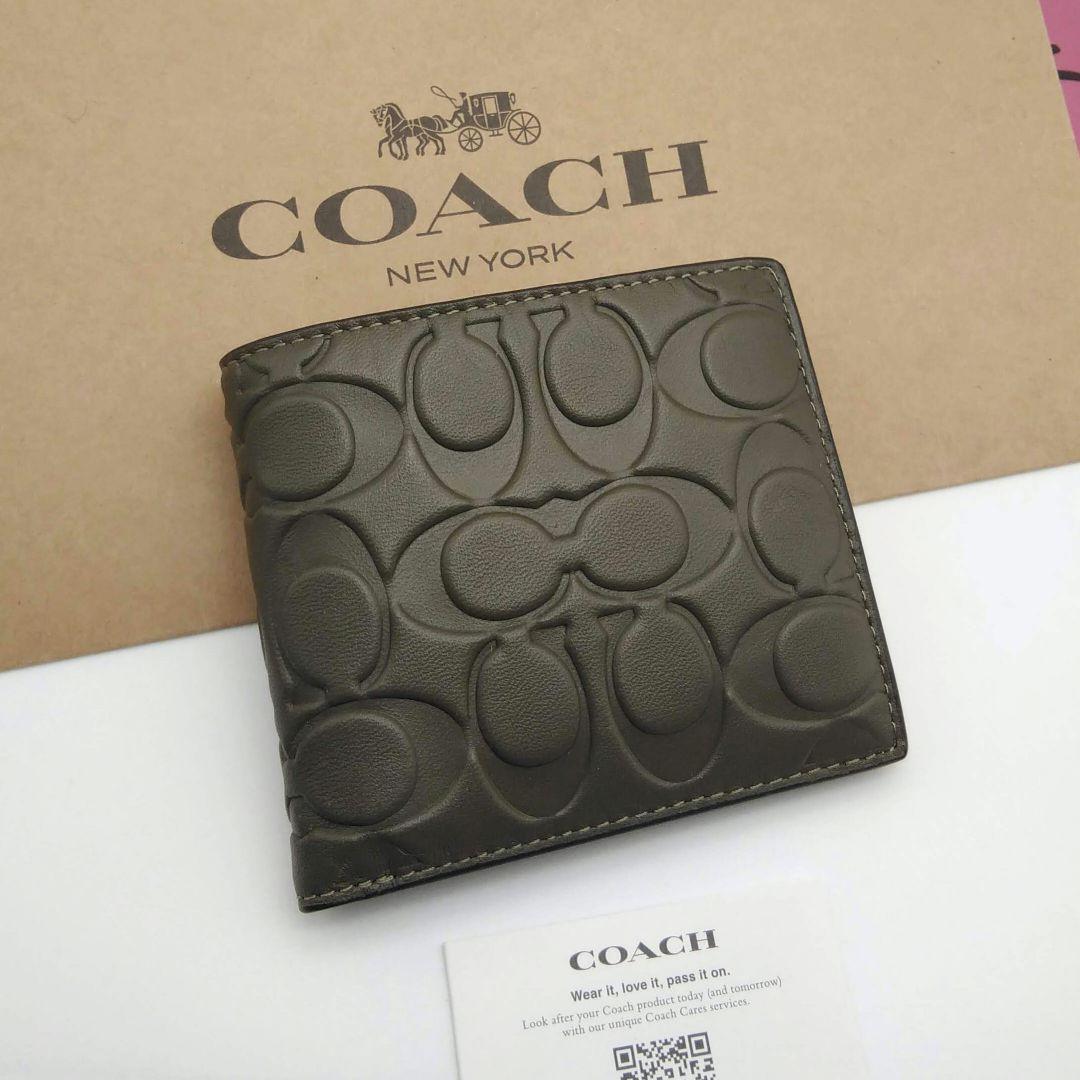 新作　新品　COACH　折り財布　メンズ　人気の小銭入れ付き　シグネチャーレザー