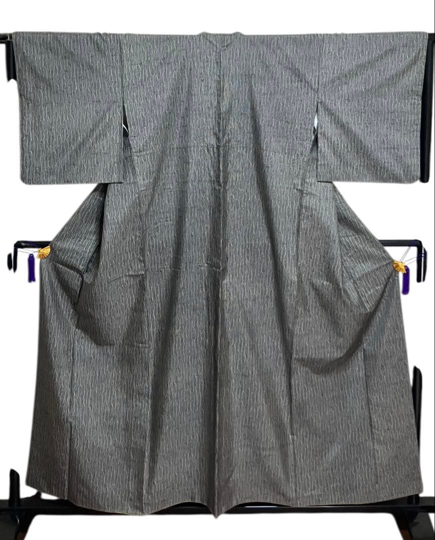 牛首紬 小紋 正絹 変わり縦縞 美品 イ6631