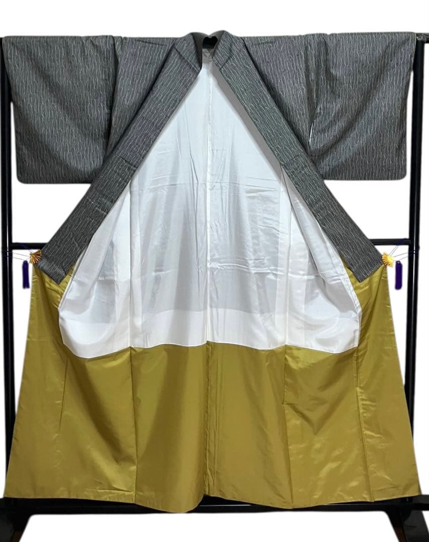 牛首紬 小紋 正絹 変わり縦縞 美品 イ6631