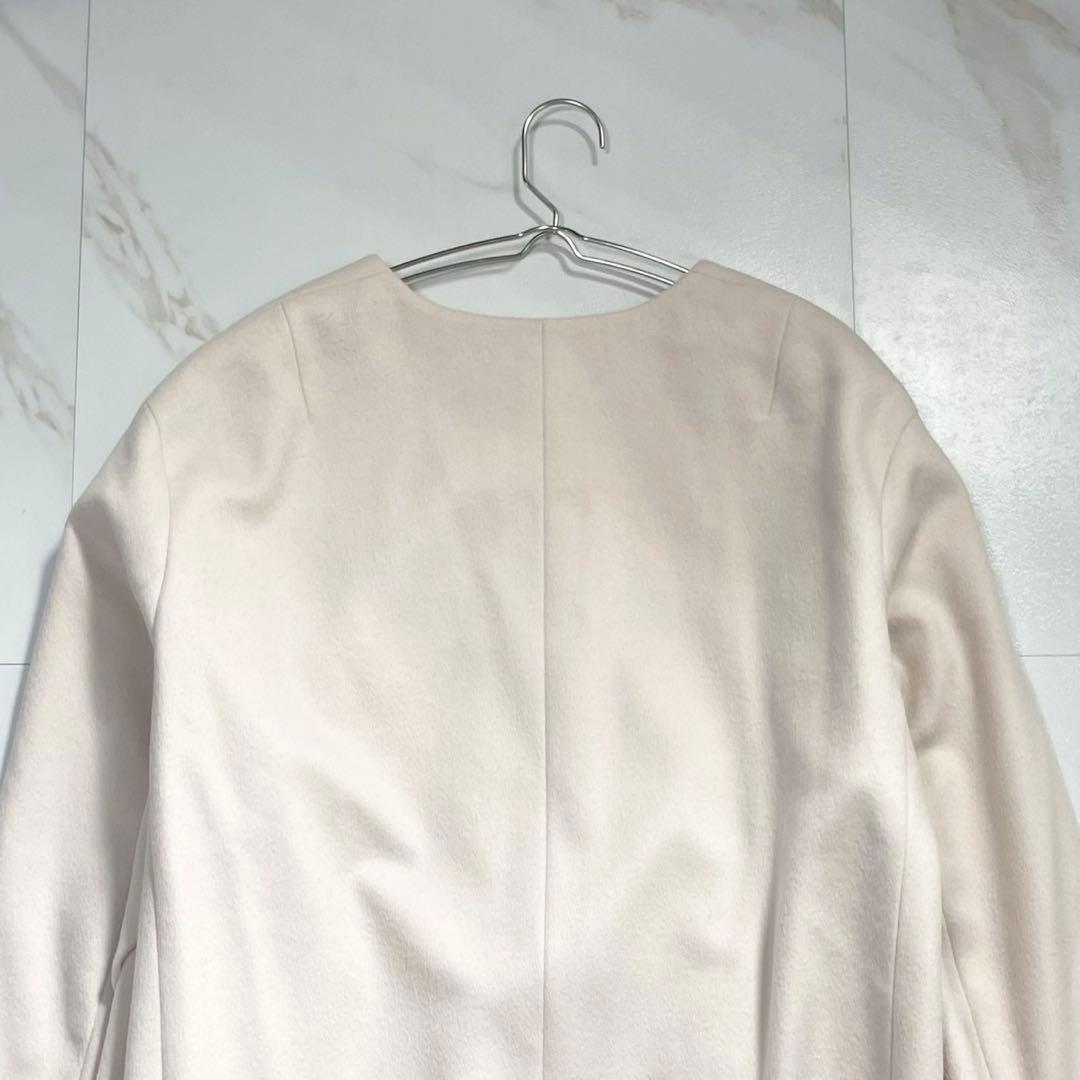 美品 23AW サイズ44✨23区 ウールカシミヤビーバーノーカラー コート 白