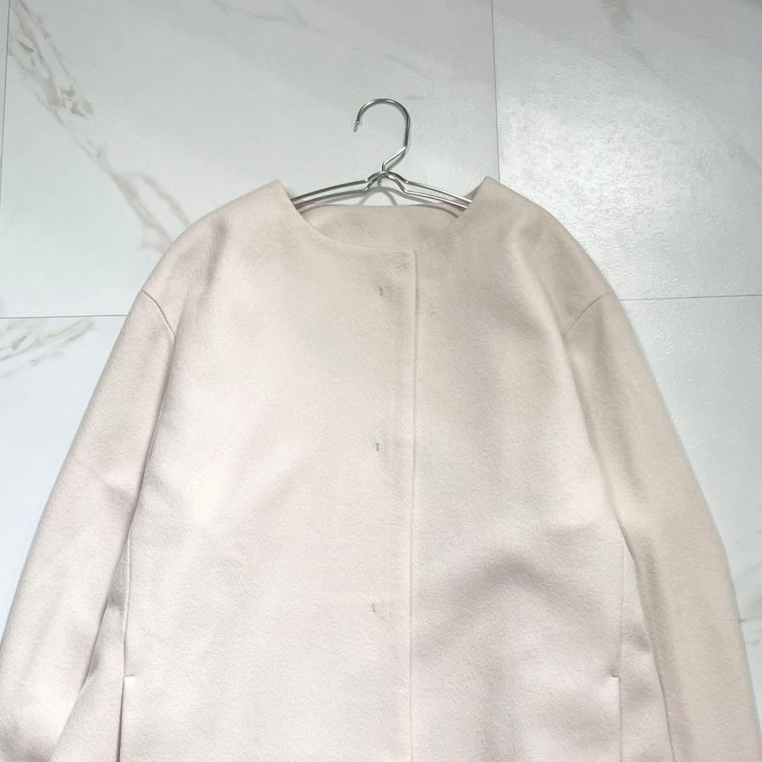 美品 23AW サイズ44✨23区 ウールカシミヤビーバーノーカラー コート 白