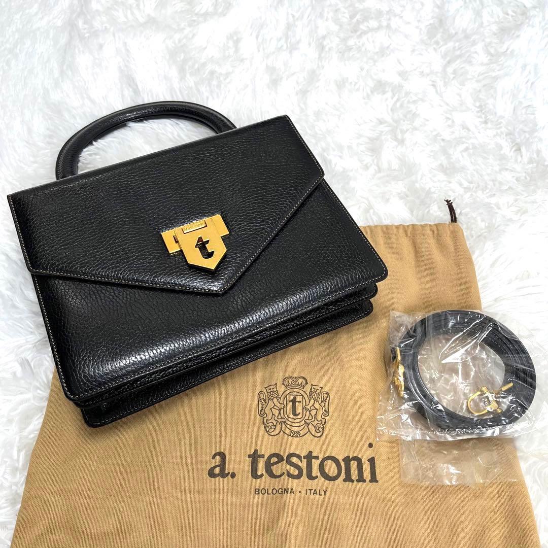 一度短時間使用のみ美品✨a.TESTONI フォーマル2wayバック　レザー　黒