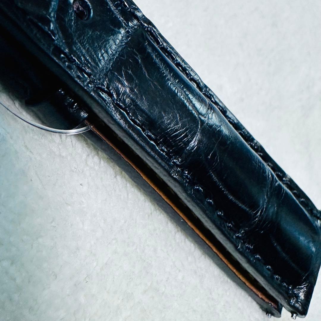 2035#19mm-16mmブラック★本物クロコダイルベルト★スイス製