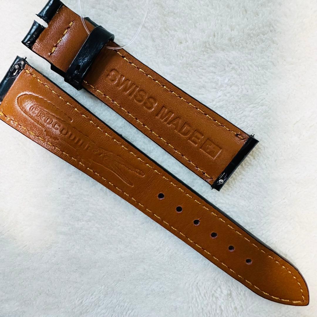 2035#19mm-16mmブラック★本物クロコダイルベルト★スイス製