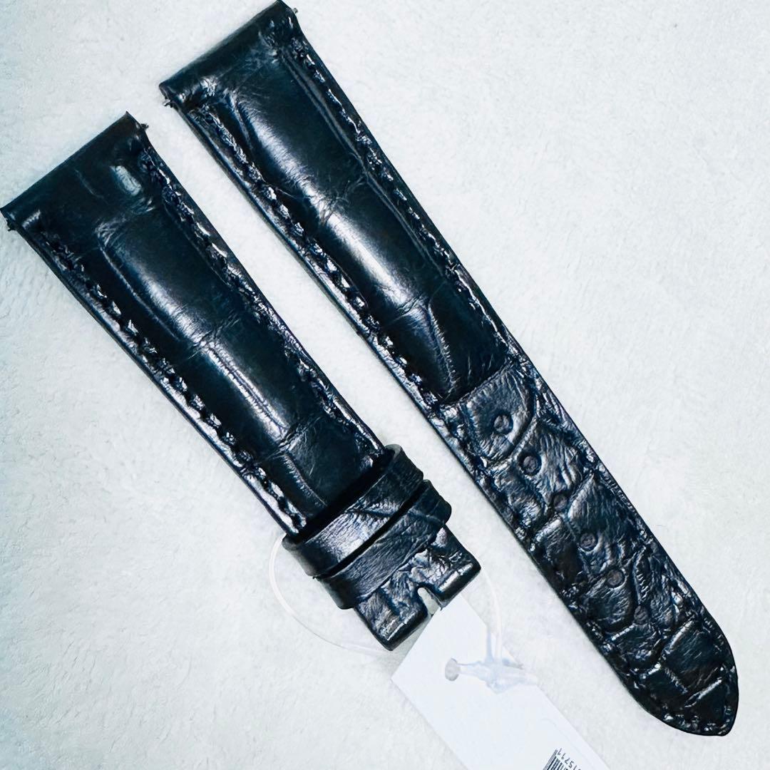 2035#19mm-16mmブラック★本物クロコダイルベルト★スイス製