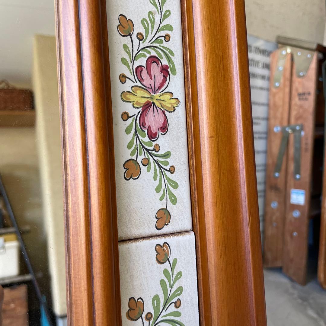 ヴィンテージ タイル張り ウッドミラー 壁掛け 鏡 姿見 パイン材 バレンシア