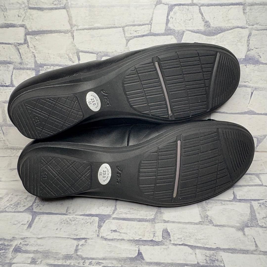 極美品 訳あり アシックス ペダラ リボン レザー エナメルフラットシューズ 黒