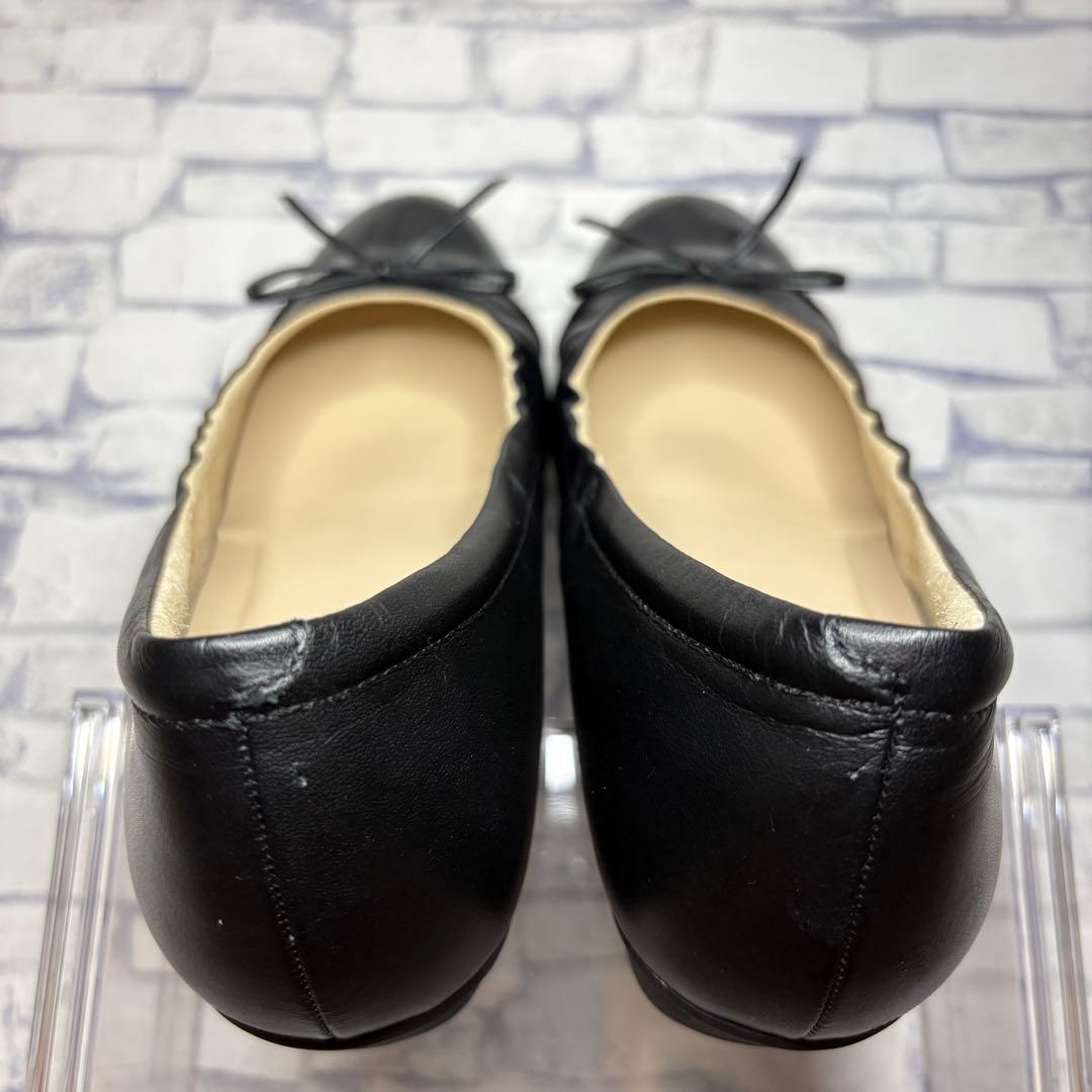 極美品 訳あり アシックス ペダラ リボン レザー エナメルフラットシューズ 黒