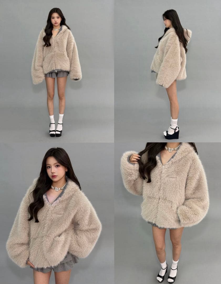 トップス andwang kirakira 2way fur zipup