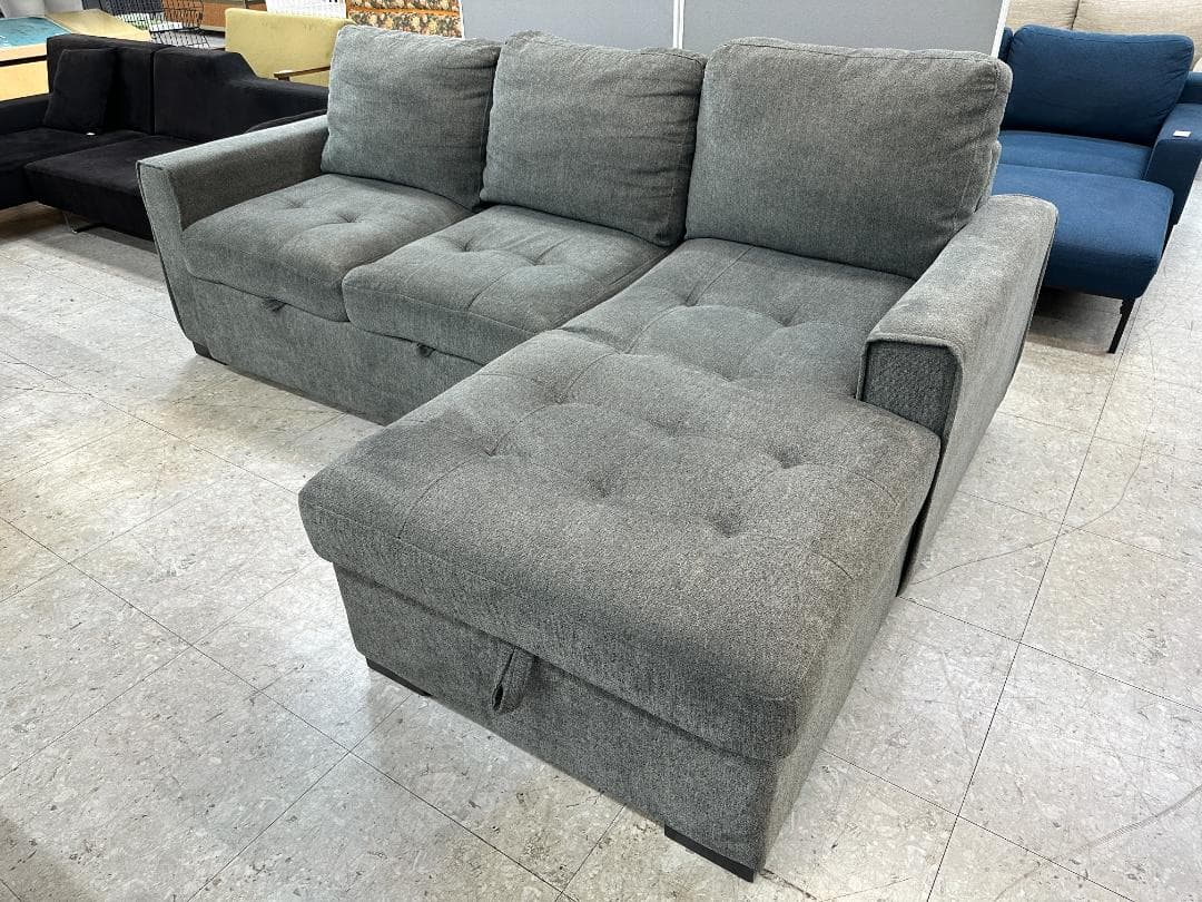 Shunovo　3人掛けソファーベッド　カウチ　収納付き　グレー