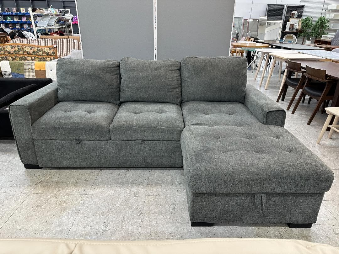 Shunovo　3人掛けソファーベッド　カウチ　収納付き　グレー