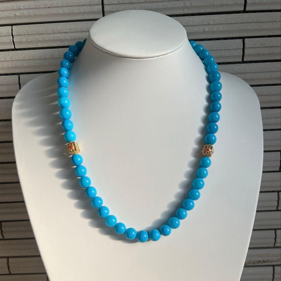 天然高品質のターコイズ(トルコ石)大粒ブルーのネックレスAB1048