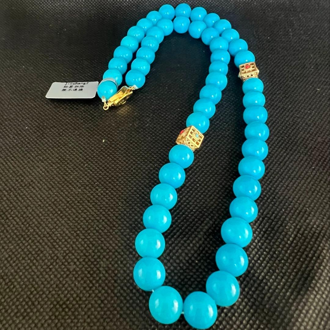 天然高品質のターコイズ(トルコ石)大粒ブルーのネックレスAB1048