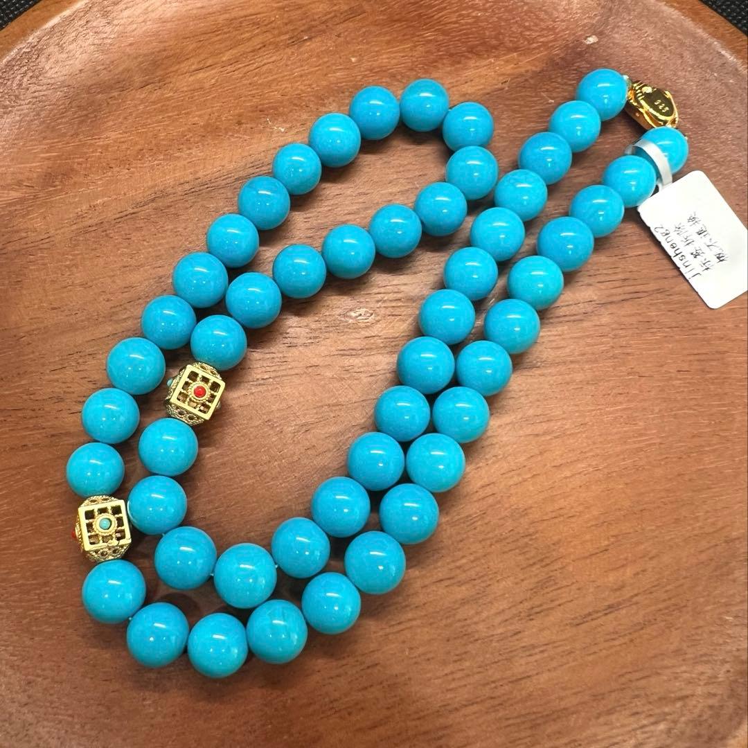天然高品質のターコイズ(トルコ石)大粒ブルーのネックレスAB1048