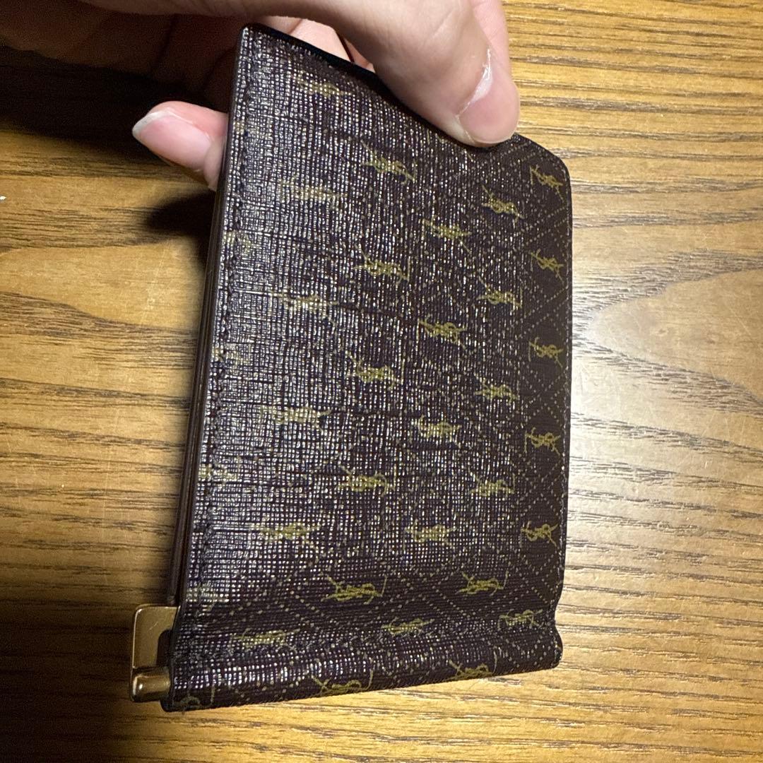 YSL 二つ折り財布 ブラウン ロゴパターン　マネークリップ