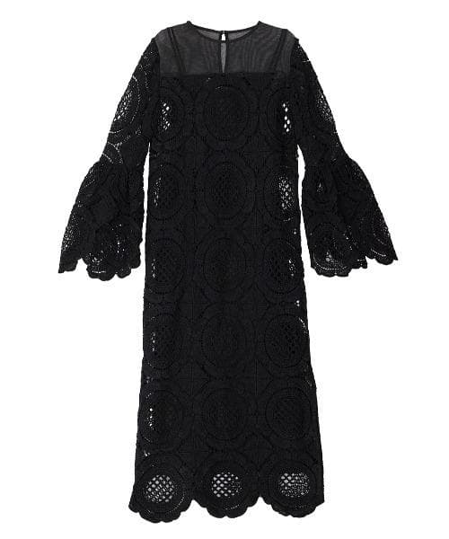 Ameri MEDI INDIAN BIG LACE DRESS ブラック　S