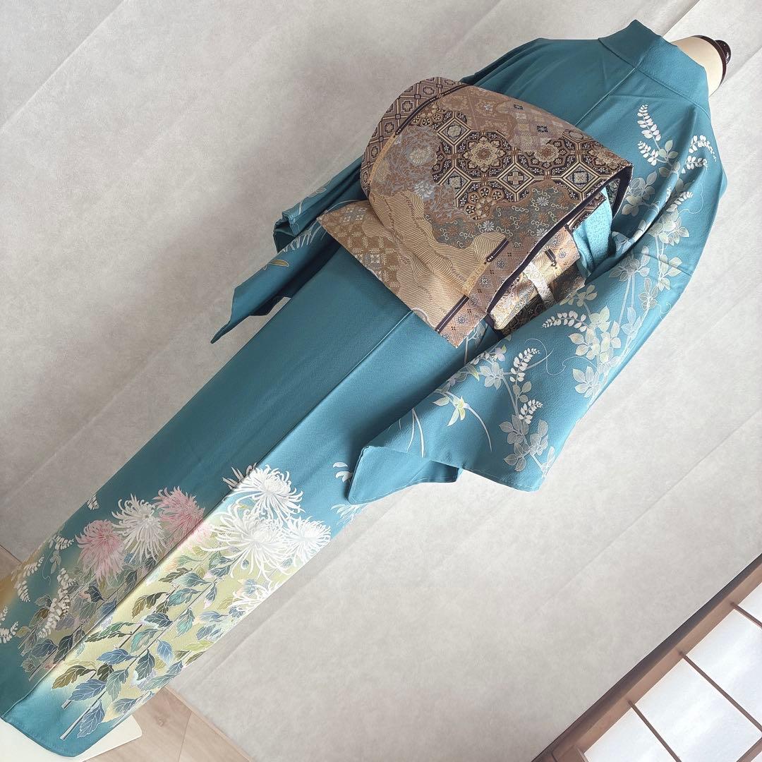 訪問着　フルセット　着物　正絹　トールサイズ　加賀友禅　高砂縮緬　しつけ付きG6