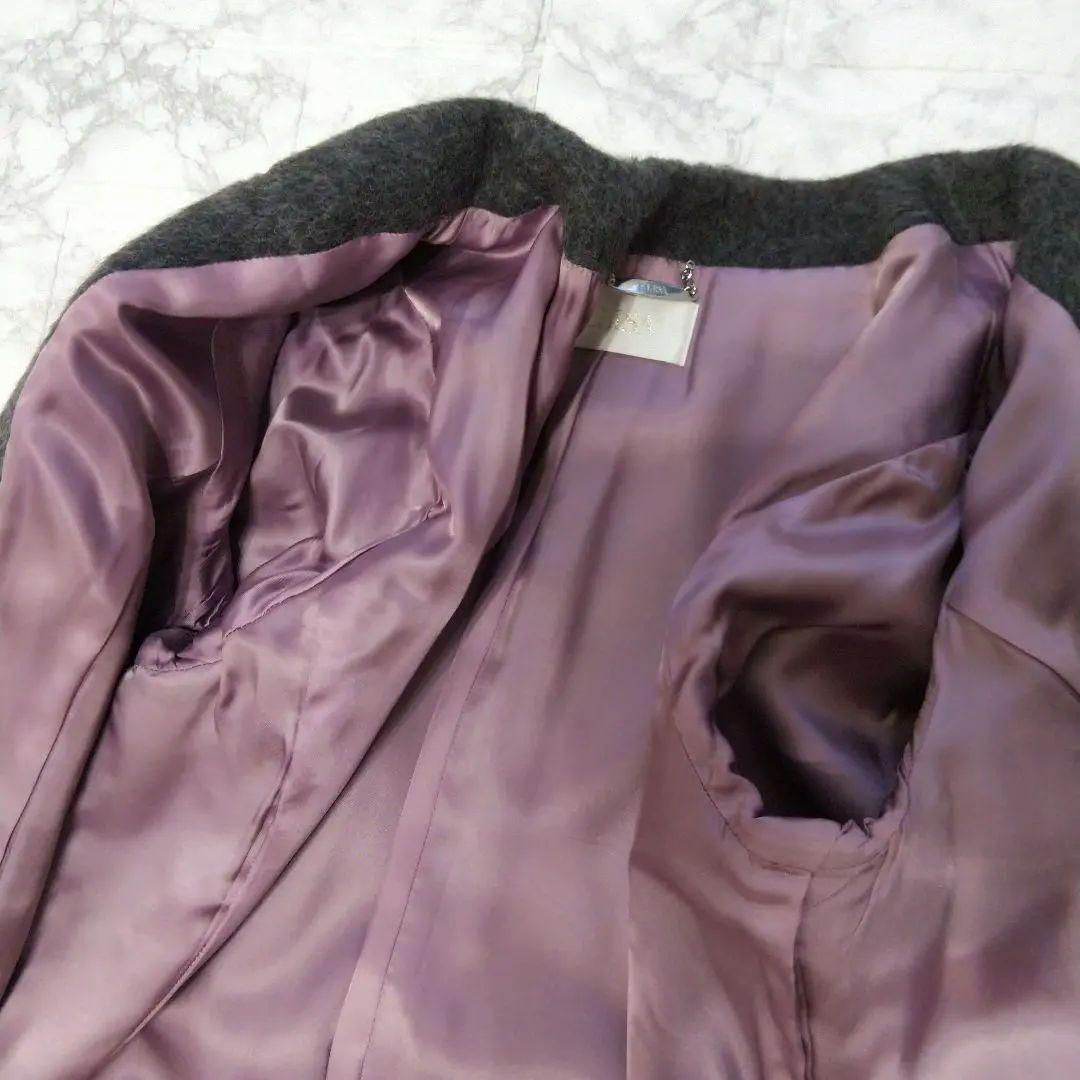 【美品】ELISA エリザ　アルパカ混 ノーカラーロングコート　③L　日本製