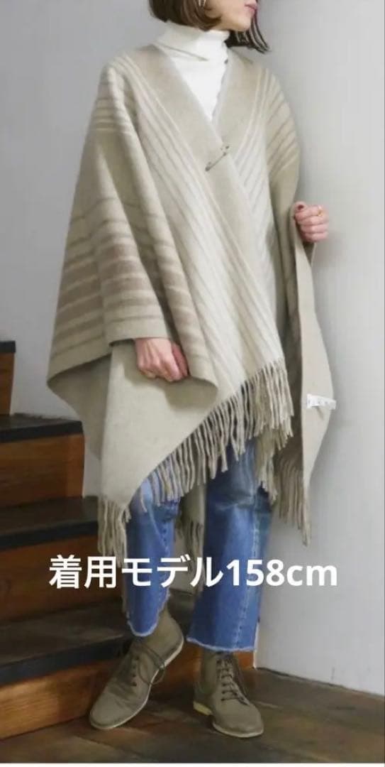 ぽぽ【新品未使用・タグ付】TICCAウールストライプストールポンチョ