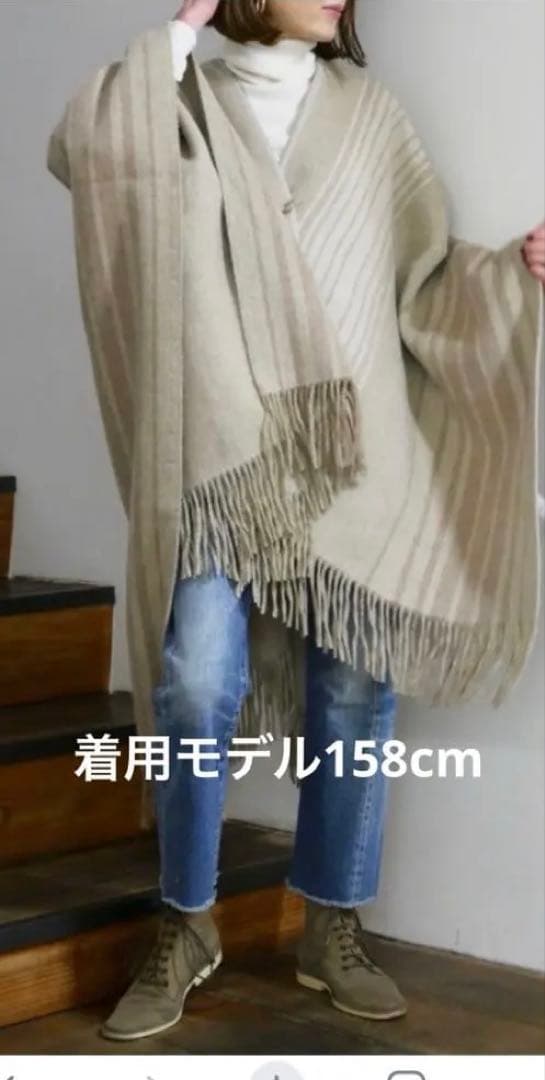 ぽぽ【新品未使用・タグ付】TICCAウールストライプストールポンチョ