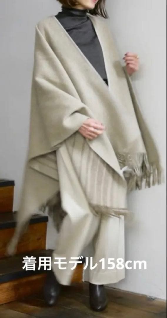 ぽぽ【新品未使用・タグ付】TICCAウールストライプストールポンチョ