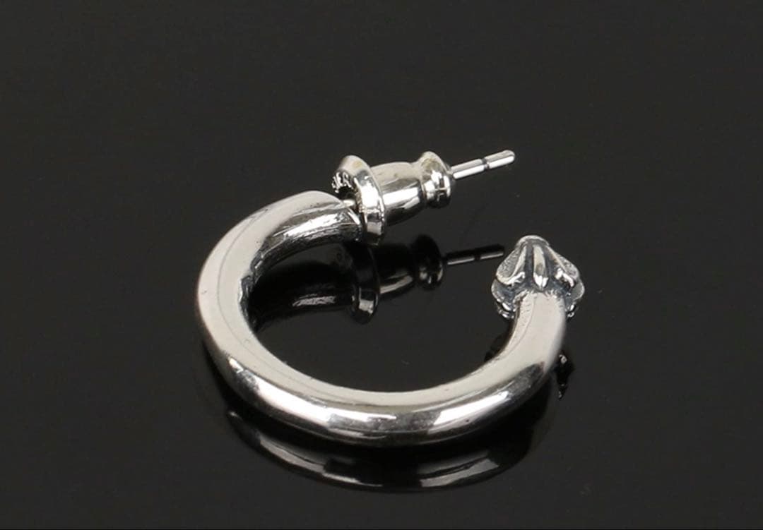 シルバー925素材 クロスプレーンフープピアス クロスピアス クロスボール片耳