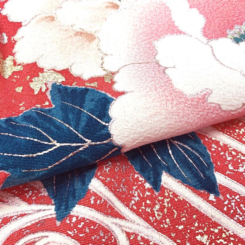 509ag38■七五三 三歳 女児 着物&被布&長襦袢 金彩 牡丹 扇■良好