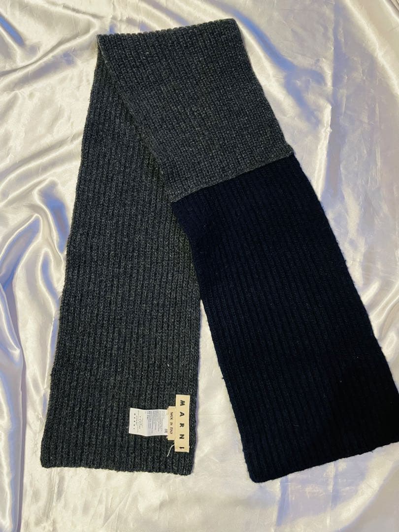 MARNI リブ編みウールマフラー グレー/ネイビー